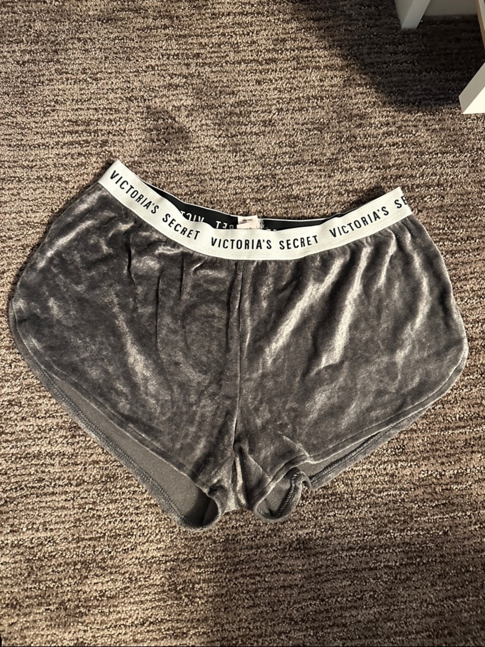 Victoria's Secret Charcoal Velvet Lounge Shorts with Logo Waistband